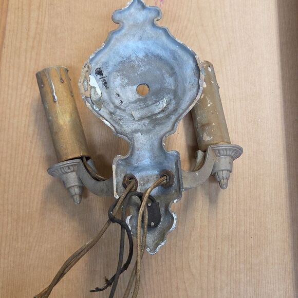 Set of 2 Art Deco Polychrome Aluminum Wall Sconces Double Candle 10" - Picture 10 of 13